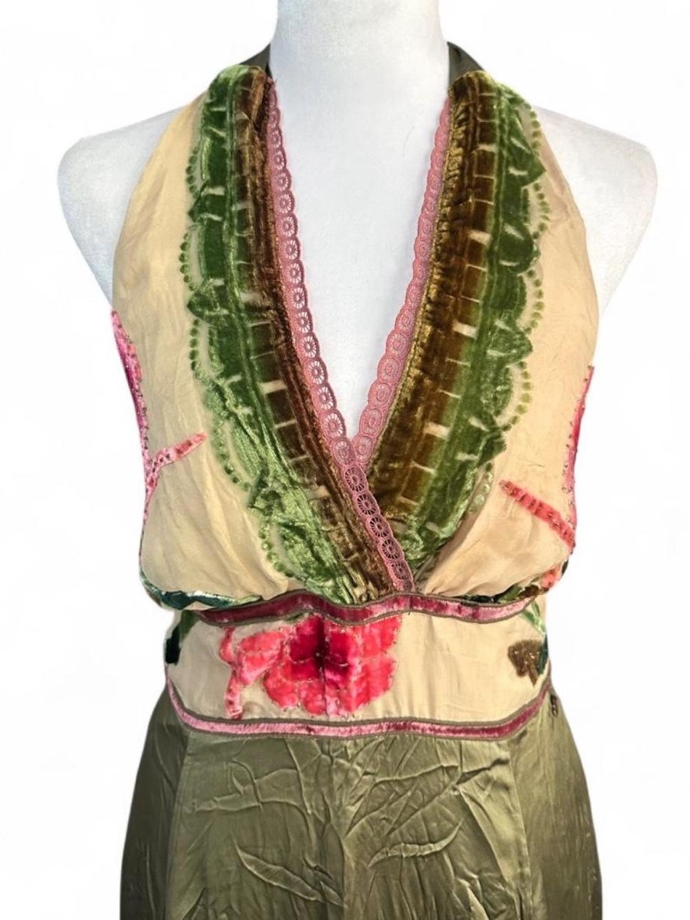 Rare find Hale Bob whimsical woodland fairy silk halter dress - Picture 3 of 7